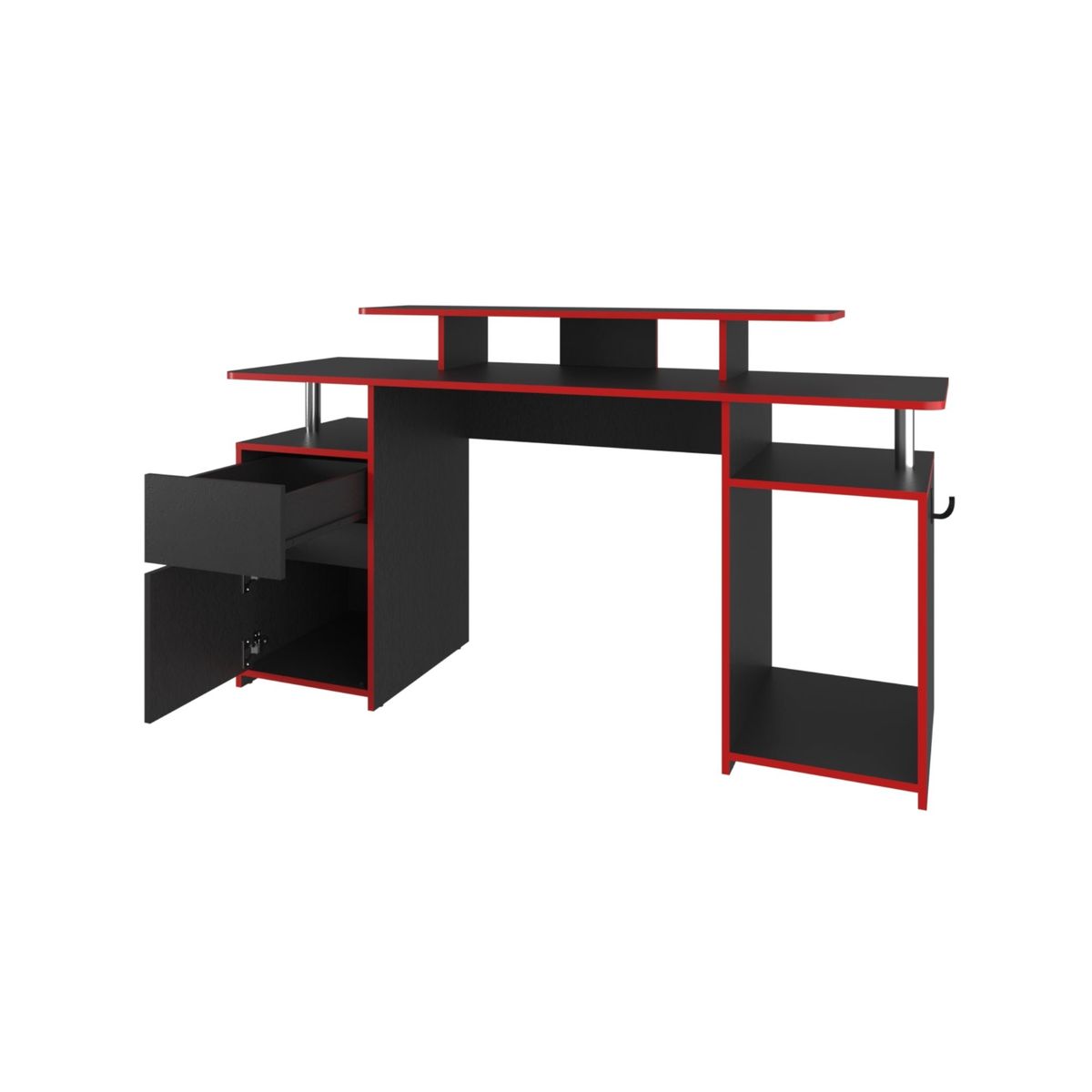 FMFURNITURE - Escritorio Gamer 1 Puerta 1 Cajon Fm 054N Negro Y Rojo
