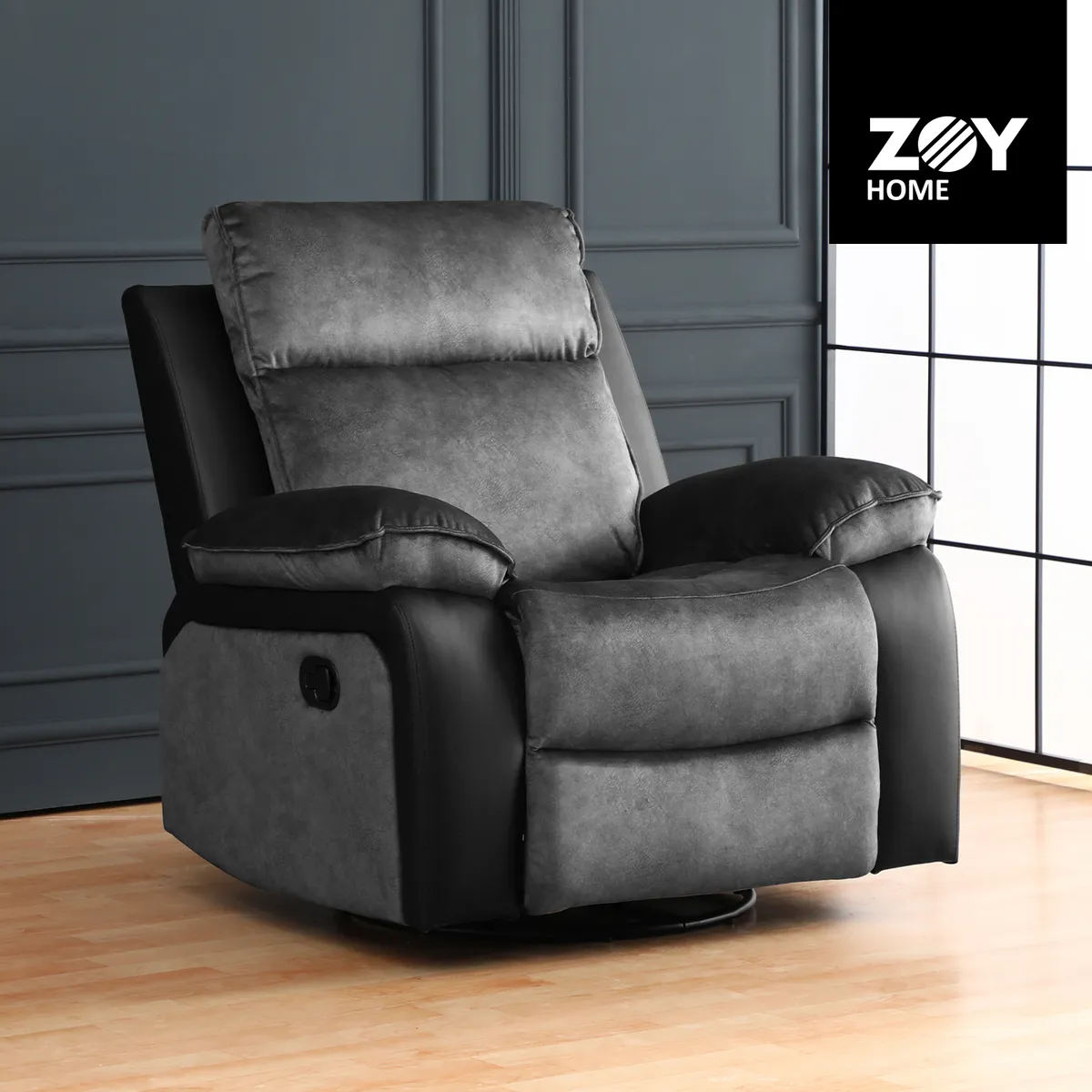 WDS HOME - Bergere Brunei Mecedora y Giratorio Mix Tela y PU Negro