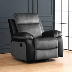 GENERICO - Bergere Brunei Mecedora y Giratorio Mix Tela y PU Negro