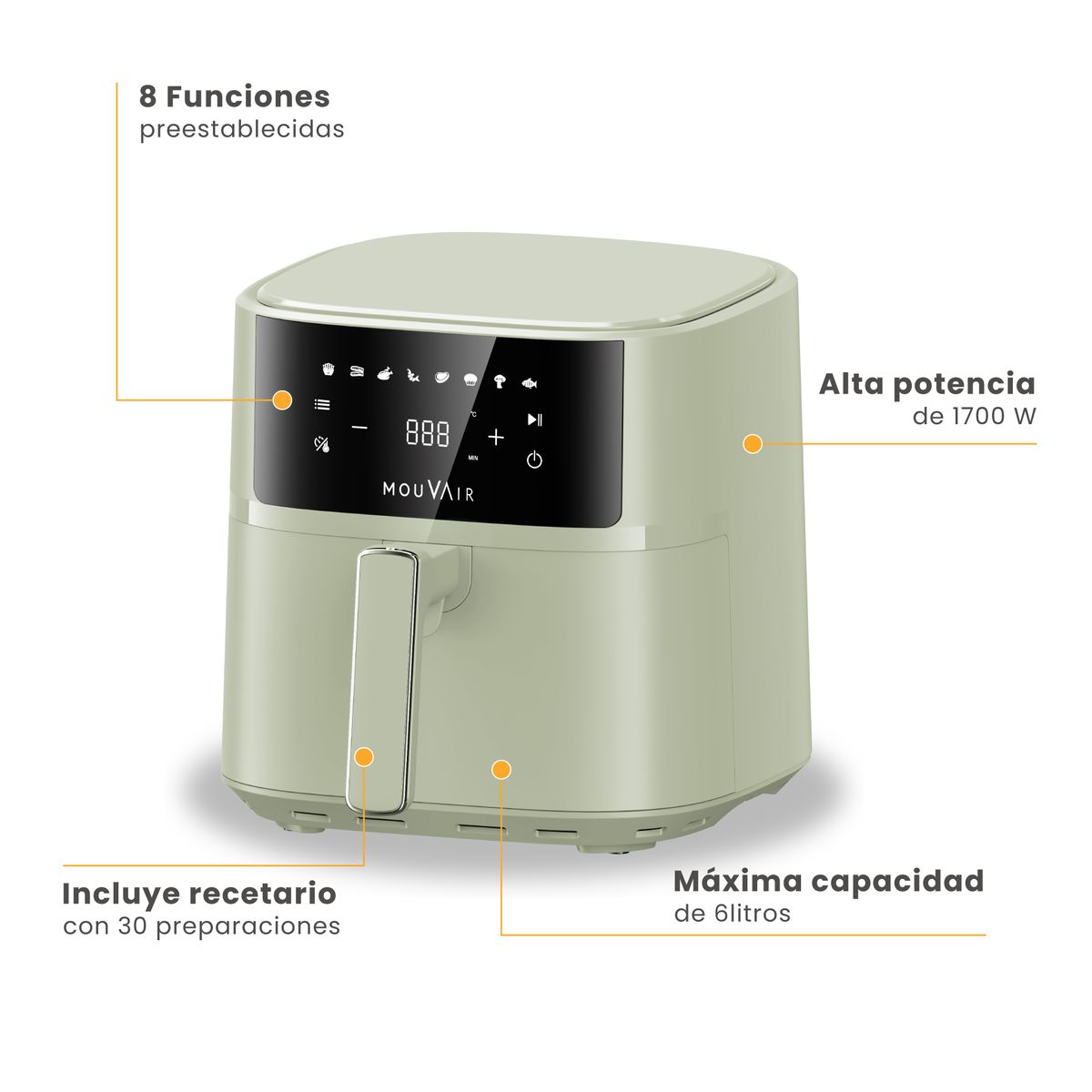 MOUVAIR - Freidora de Aire 6 L Verde Mouvair Fry