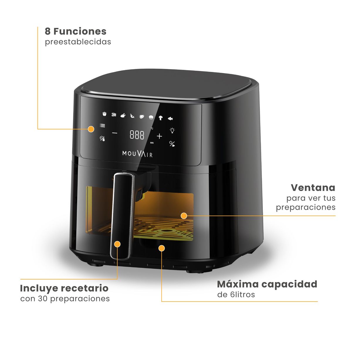 MOUVAIR - Freidora de Aire 6 L Negro Mouvair Clear Fry