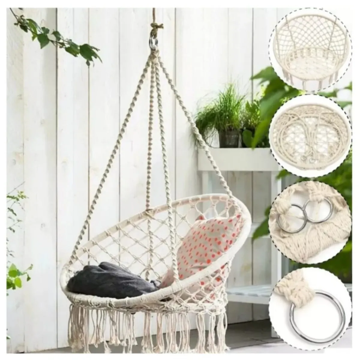 GENERICO - Silla Hamaca colgante tejida - Jardin Living Terraza - Color Beige