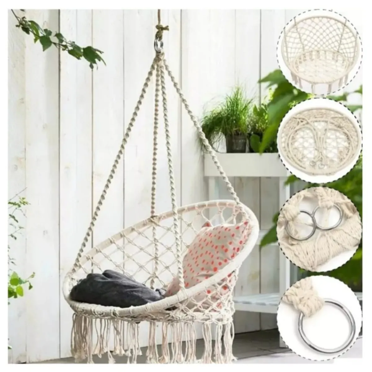 GENERICO - Silla Hamaca colgante tejida - Jardin Living Terraza - Color Beige