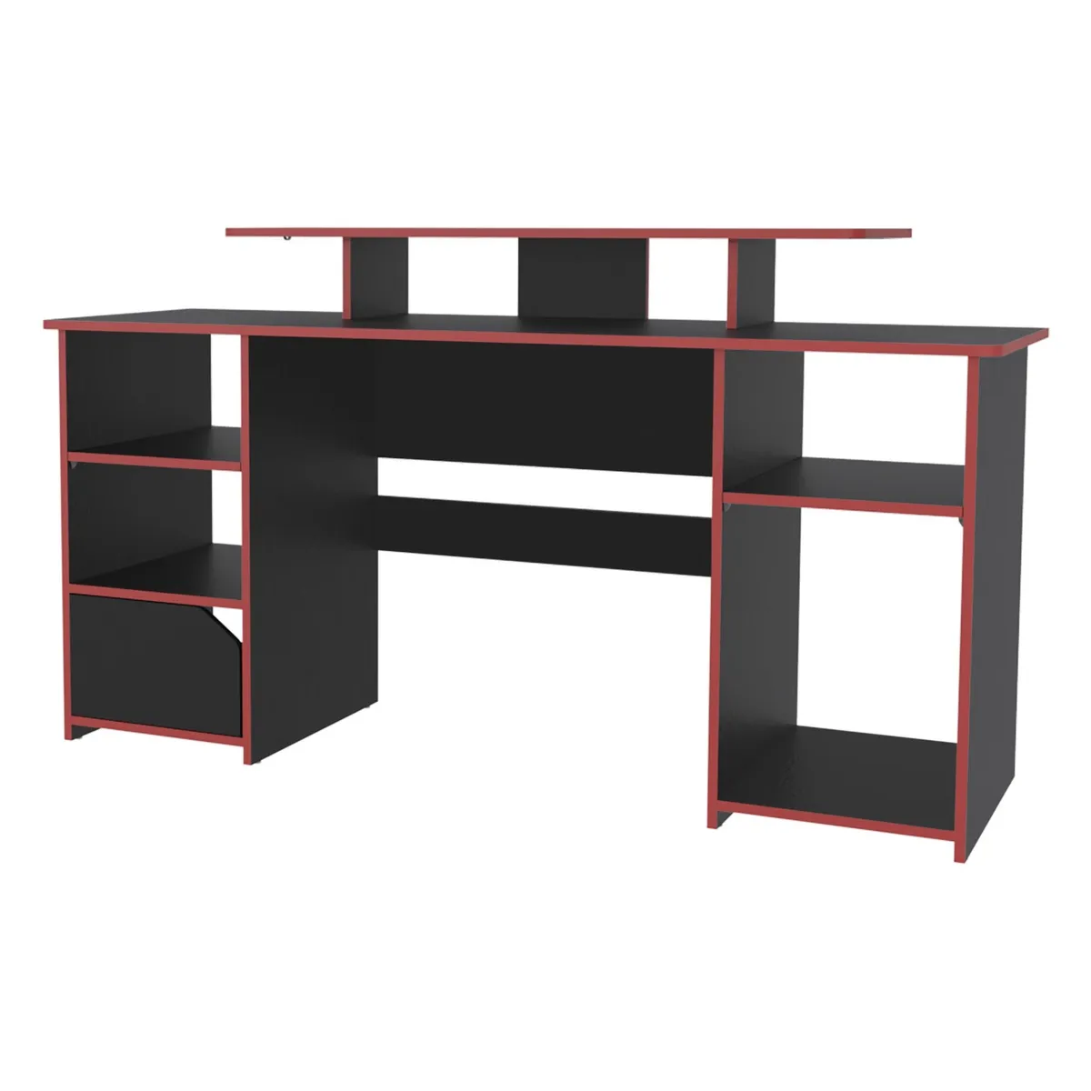 FMFURNITURE - Escritorio Gamer - Negro y Rojo 88.5x157.1x50 cm