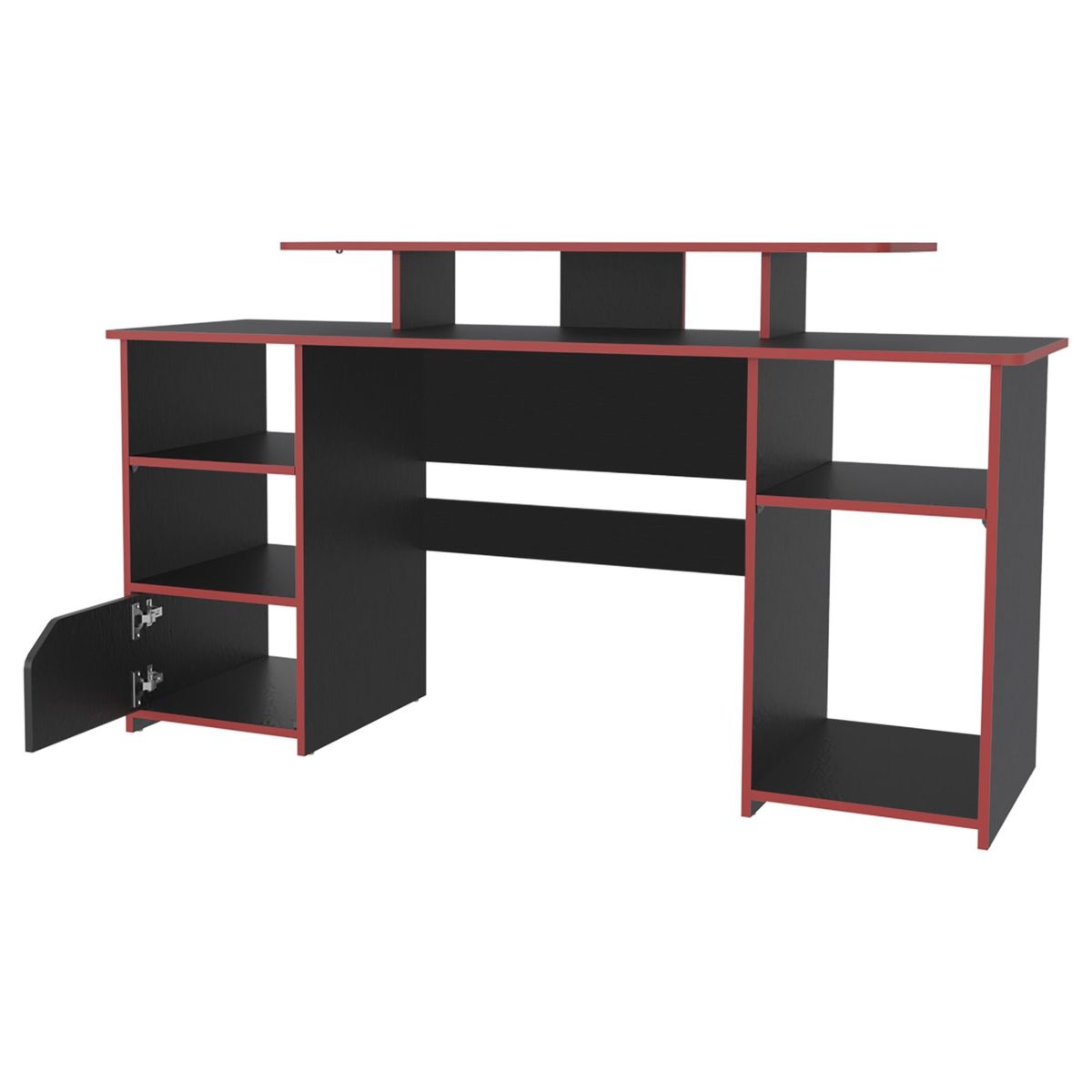 FMFURNITURE - Escritorio Gamer - Negro y Rojo 88.5x157.1x50 cm