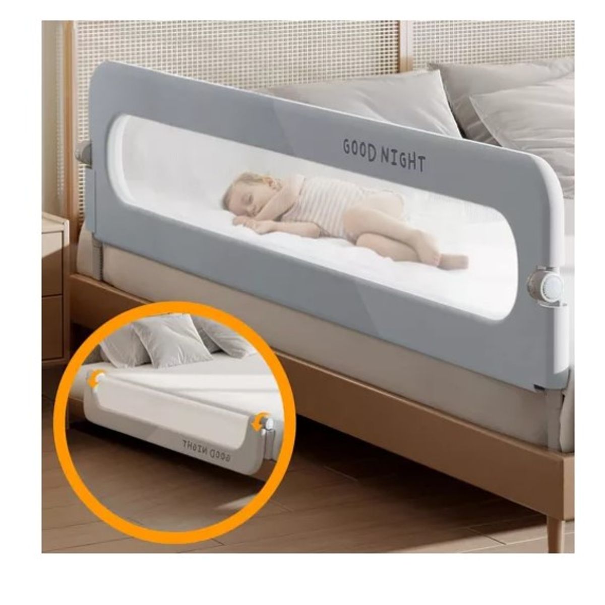 ESHOPANGIE - Baranda De Cama Seguridad Bebe Abatible Ajustable 1.8