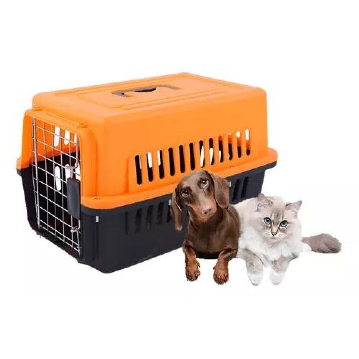 GENERICO - Caja transportadora para mascotas naranja y negro