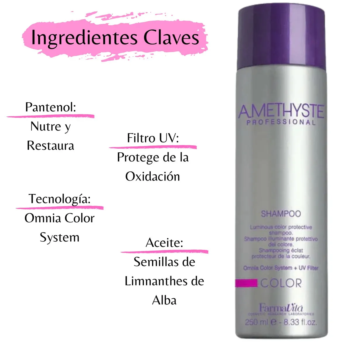 FARMAVITA - Shampoo Amethyste Color Farmavita 250ml Restaura Protege Brillo