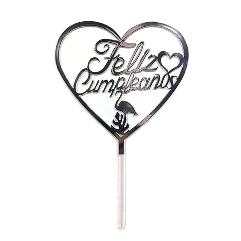 GENERICO - DECO TORTA ACRILICO F.C. CORAZON PLATEADO X1 UNI