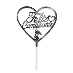GENERICO - DECO TORTA ACRILICO F.C. CORAZON PLATEADO X1 UNI