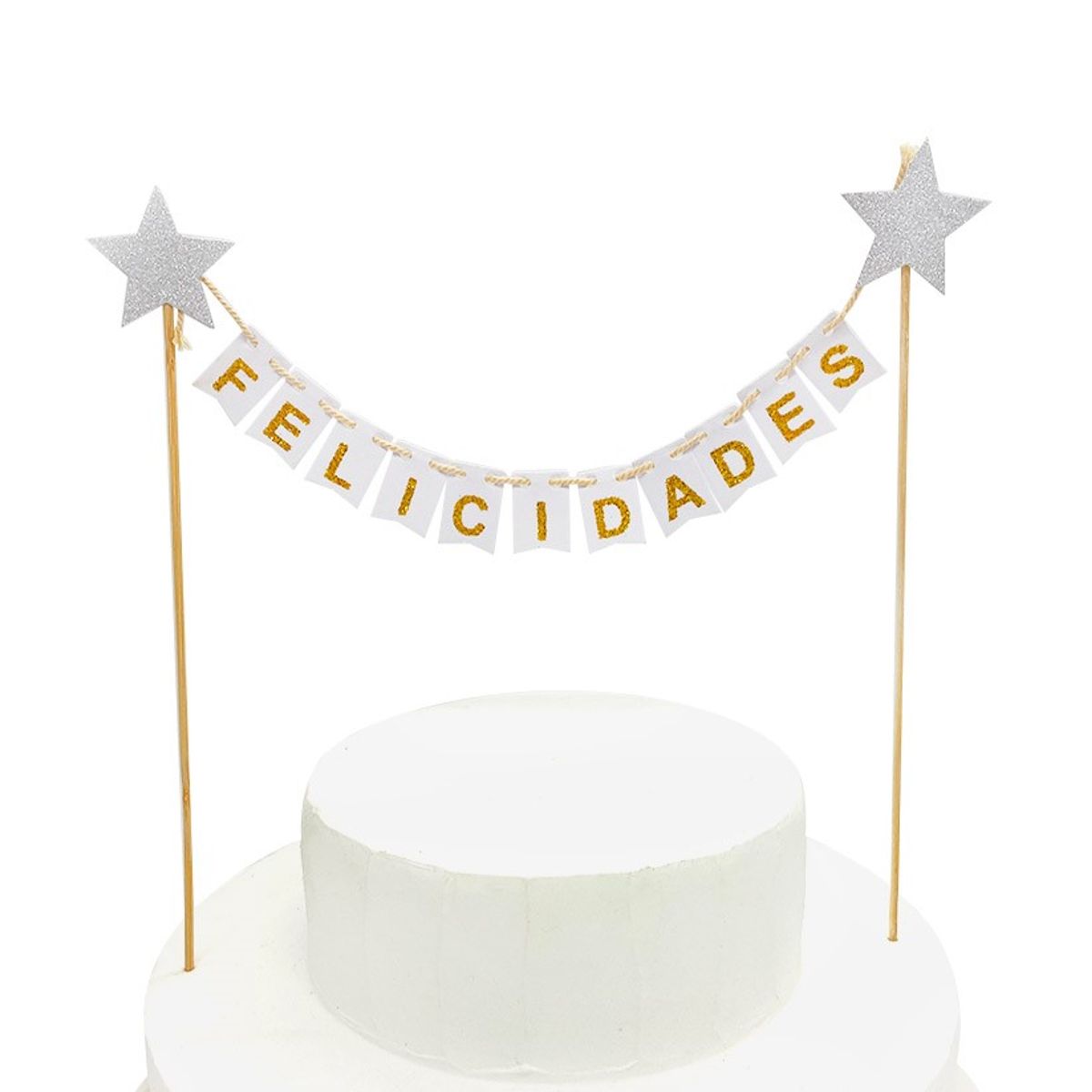 GENERICO - DECO TORTA FELICIDADES BANDERINES BLANCO X1 UNI