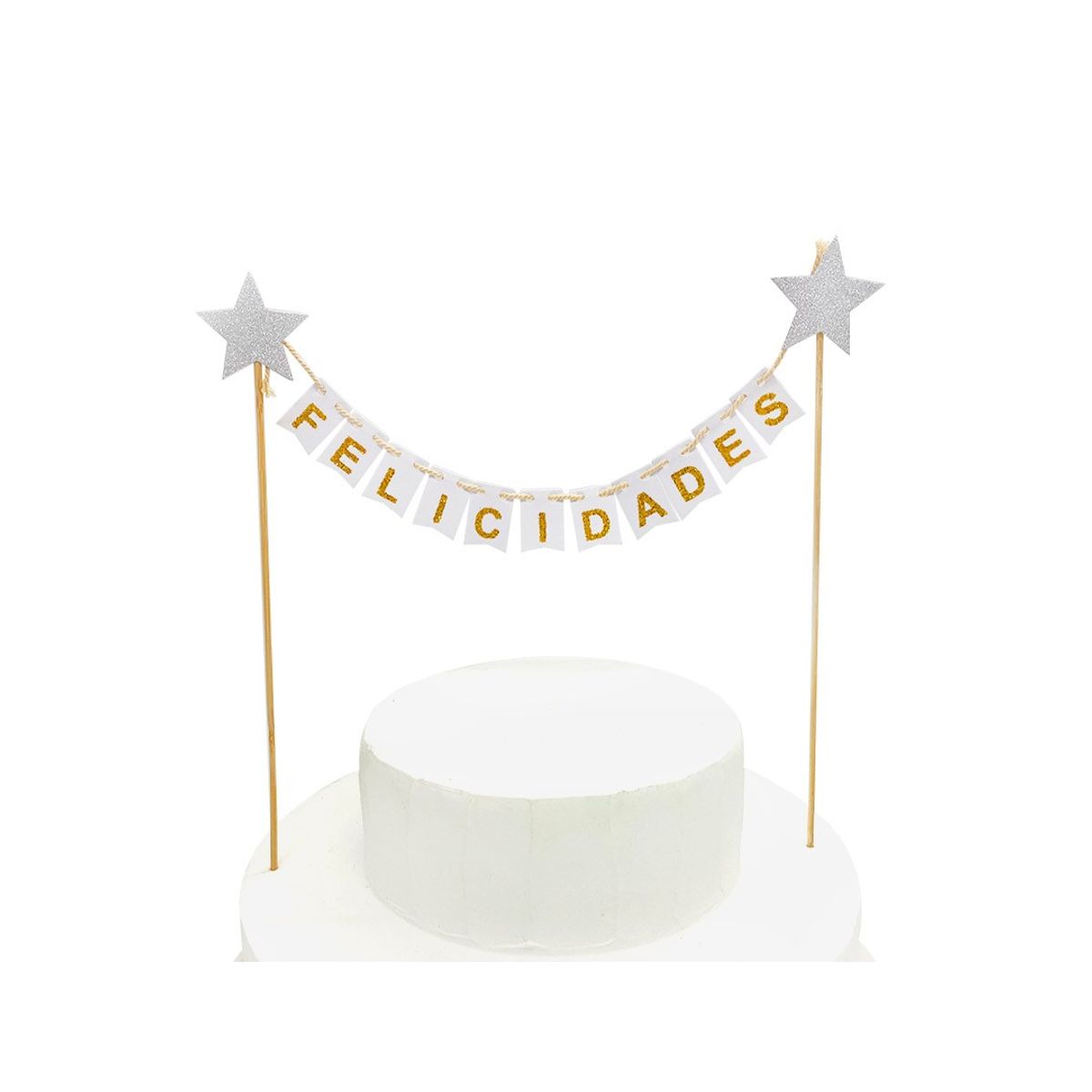 GENERICO - DECO TORTA FELICIDADES BANDERINES BLANCO X1 UNI