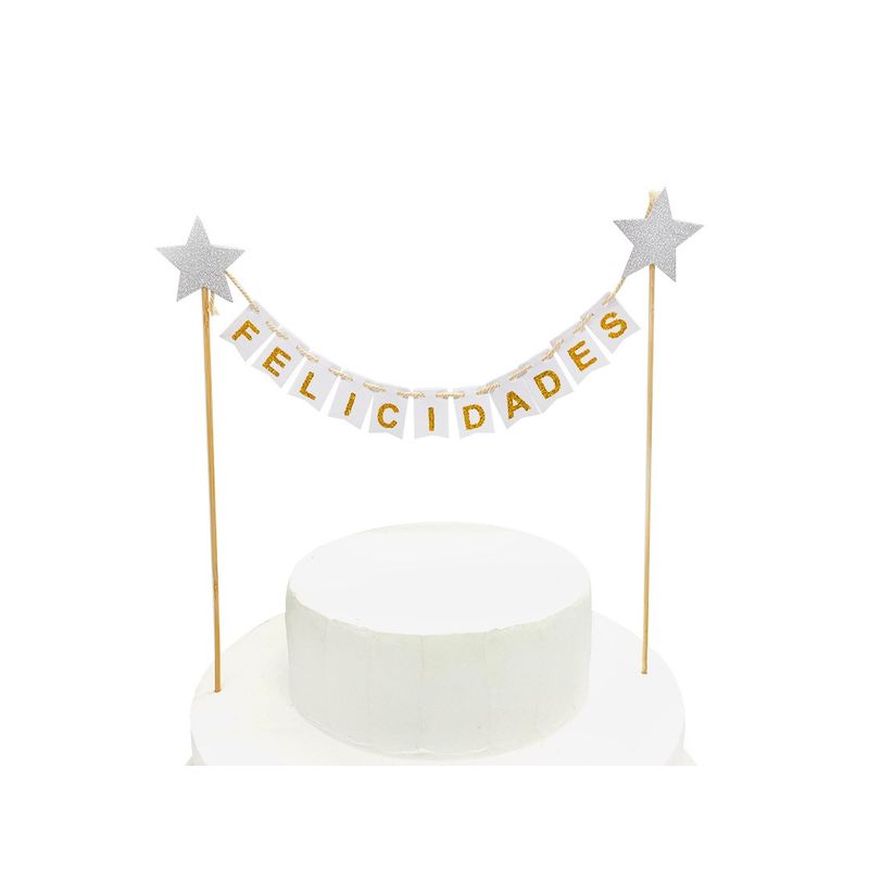 GENERICO - DECO TORTA FELICIDADES BANDERINES BLANCO X1 UNI