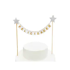 GENERICO - DECO TORTA FELICIDADES BANDERINES BLANCO X1 UNI