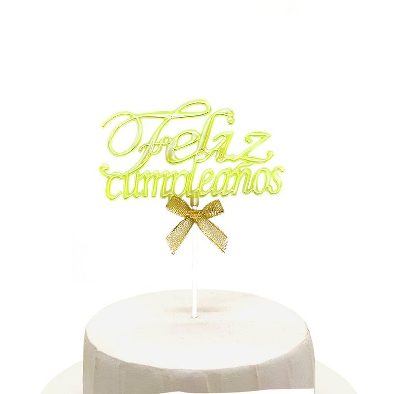 GENERICO - TOPPER TORTA FELIZ CUMPLEANOS AMARILLO GLOW X1 UNI