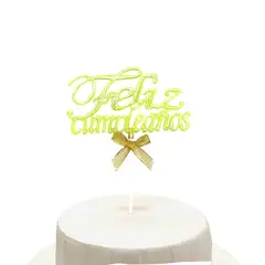 GENERICO - TOPPER TORTA FELIZ CUMPLEANOS AMARILLO GLOW X1 UNI