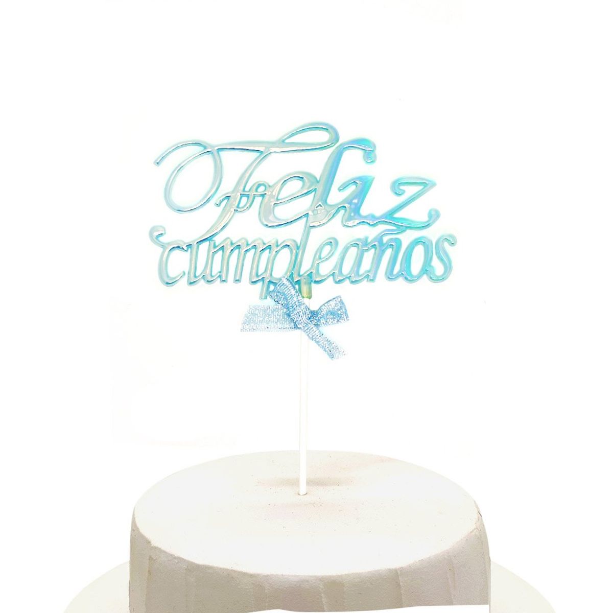 GENERICO - TOPPER TORTA FELIZ CUMPLEAÑOS CELESTE GLOW X1UNI