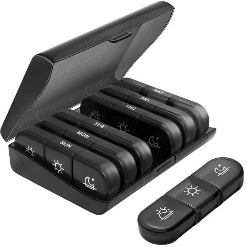 OEM - Pastillero Semanal Organizador Portátil negro