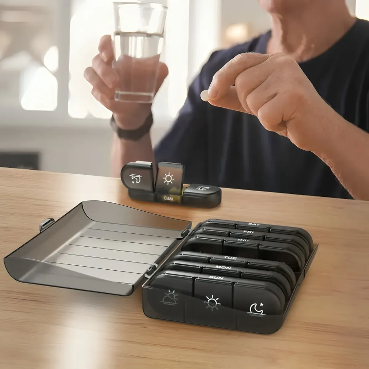 OEM - Pastillero Semanal Organizador Portátil negro