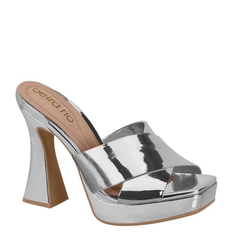 Sandalia Mujer Taco Ancho Metalizado Silver