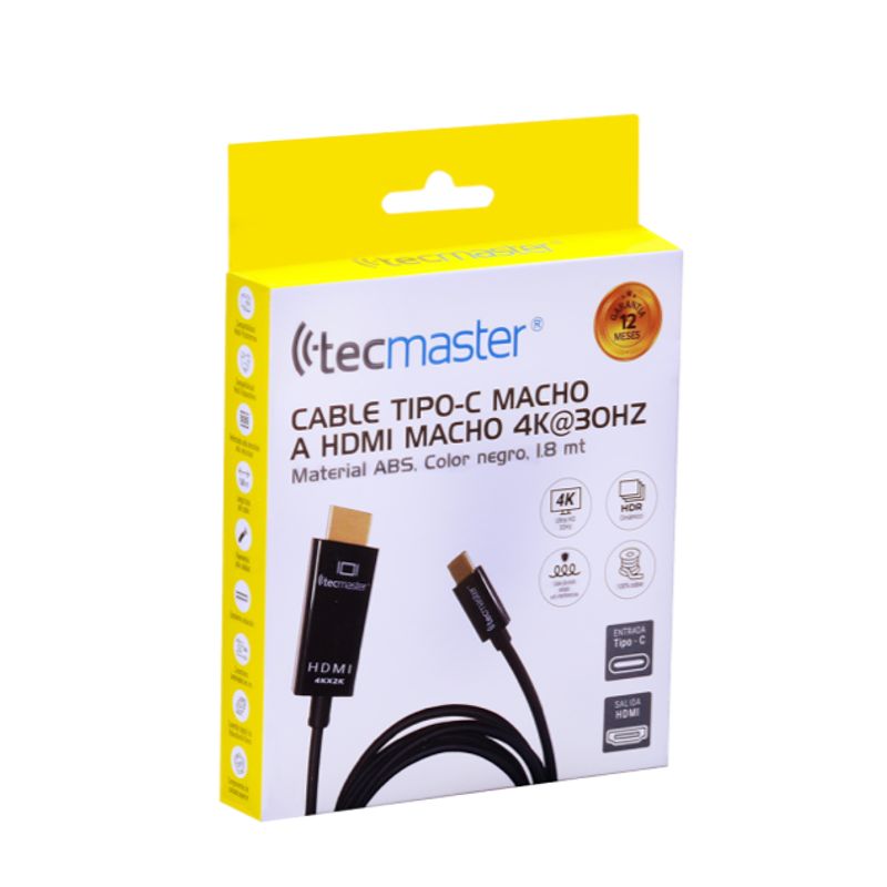 FACTORYTECH - Cable USb-C a HDMI Macho 4K 18MT Negro Tecmaster