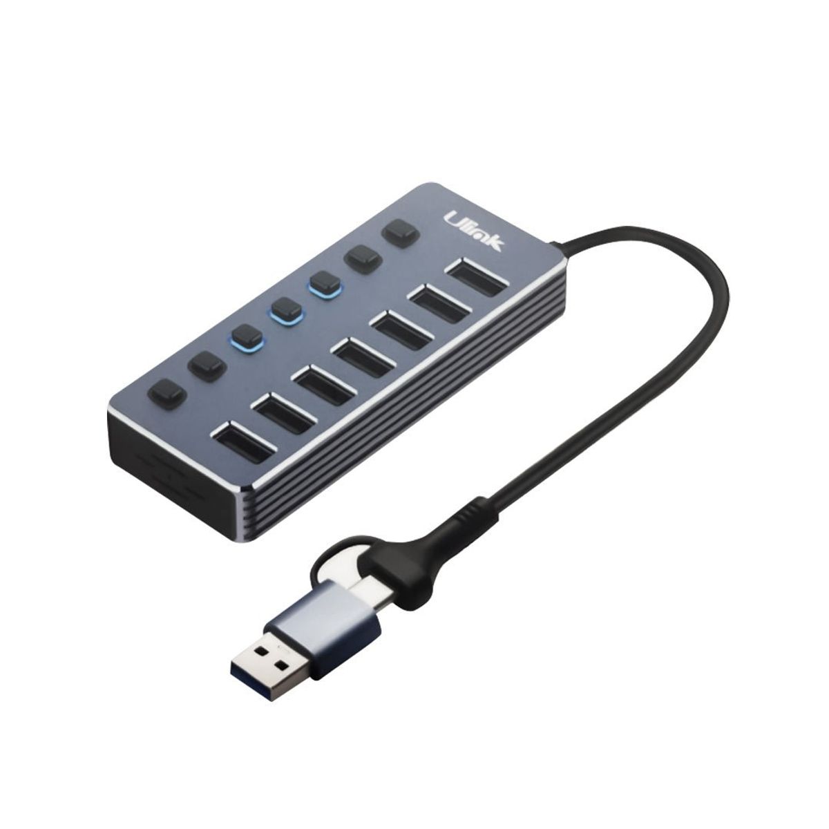 FACTORYTECH - Hub USB y USB-C 7 Puertos Aluminio Con Switch Ulink UL-HUBCA7