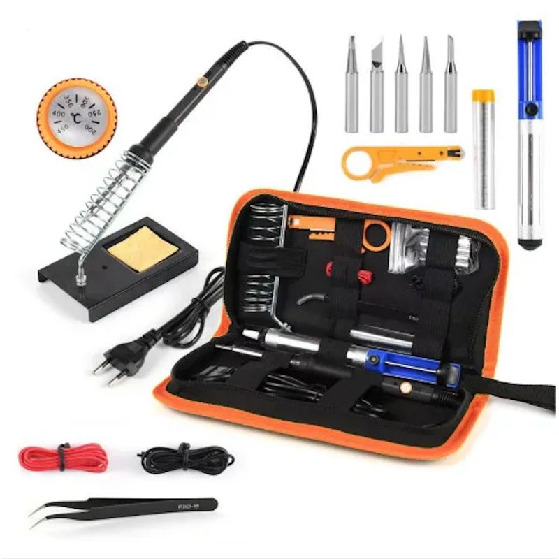 FACTORYTECH - Kit Herramientas Electrónicas 15 Piezas Cautin Soldar 60W Lapiz
