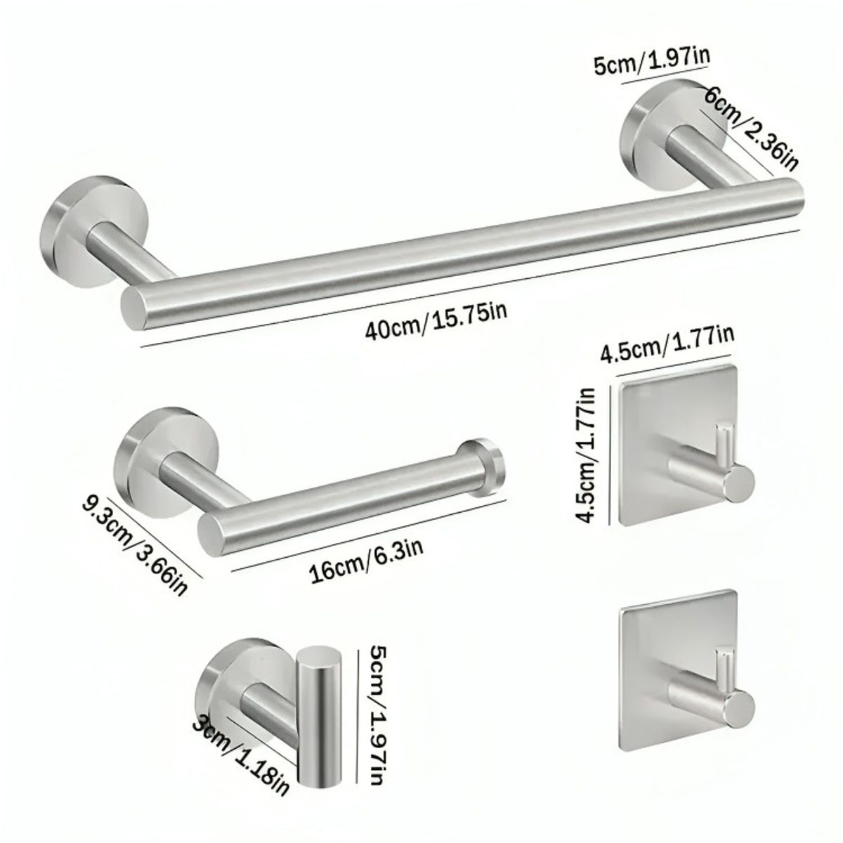 OEM - Set De 5 Accesorios De Baño Acero Inoxidable Plata
