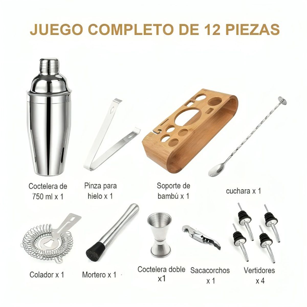 OEM - Kit De Utensilios De Coctelería ccoctelera De 750ml 12 Pzs