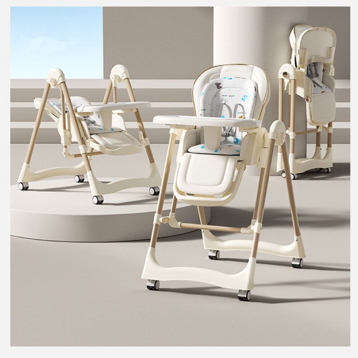 GOLDEN BABY'S - Silla de comer Plegable Multifuncional 3 en 1 de bebé Blanco