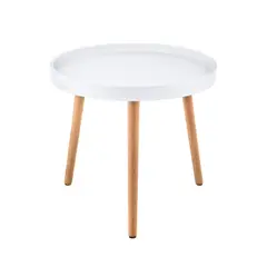 PANDALINO - Mesa Lateral Redonda Armenia, 50 cm , Diseño Minimalista Blanco