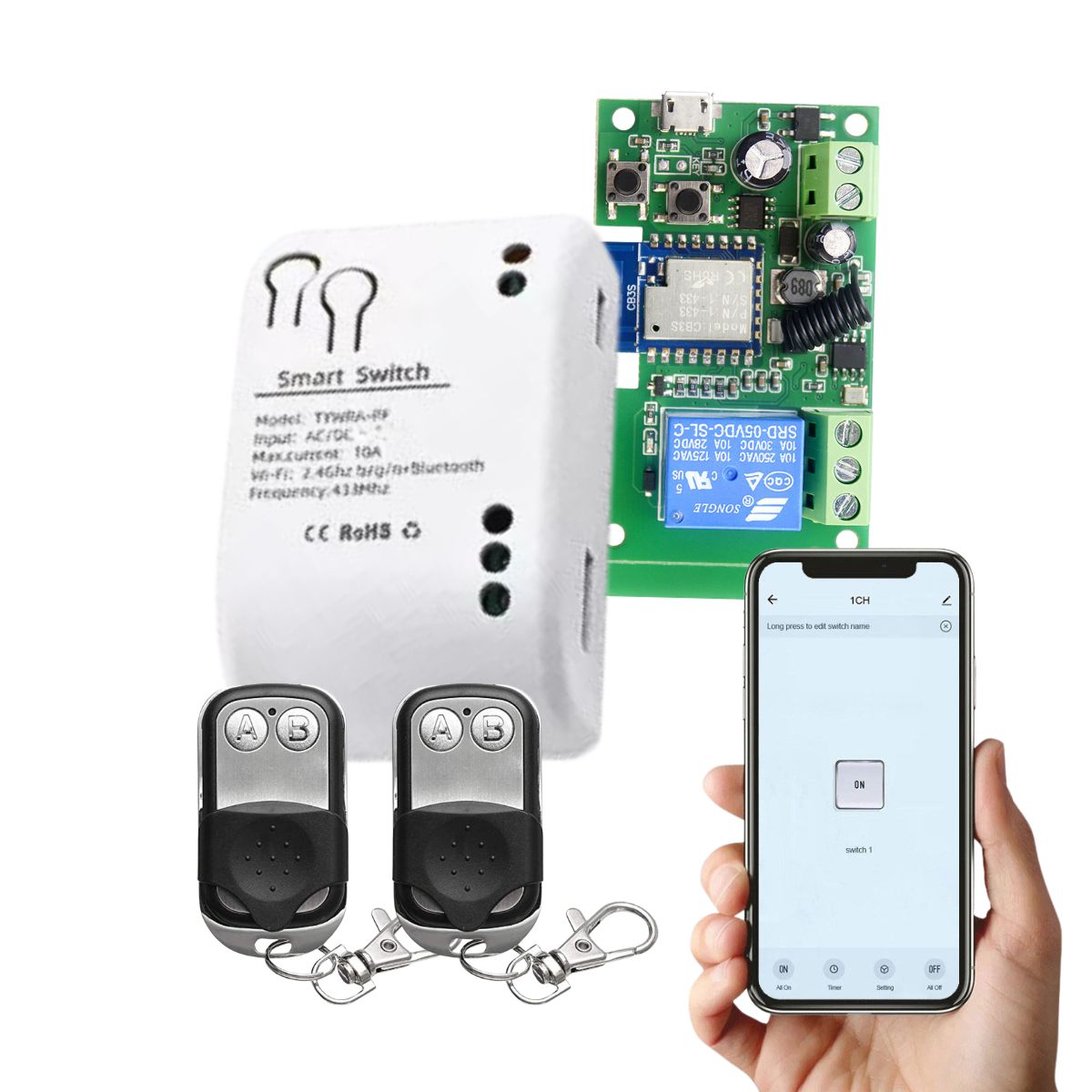 D MOTICA - Interruptor Inteligente Wifi - Rele 1 Canal + 2 Controles - 7 a 32 VDC