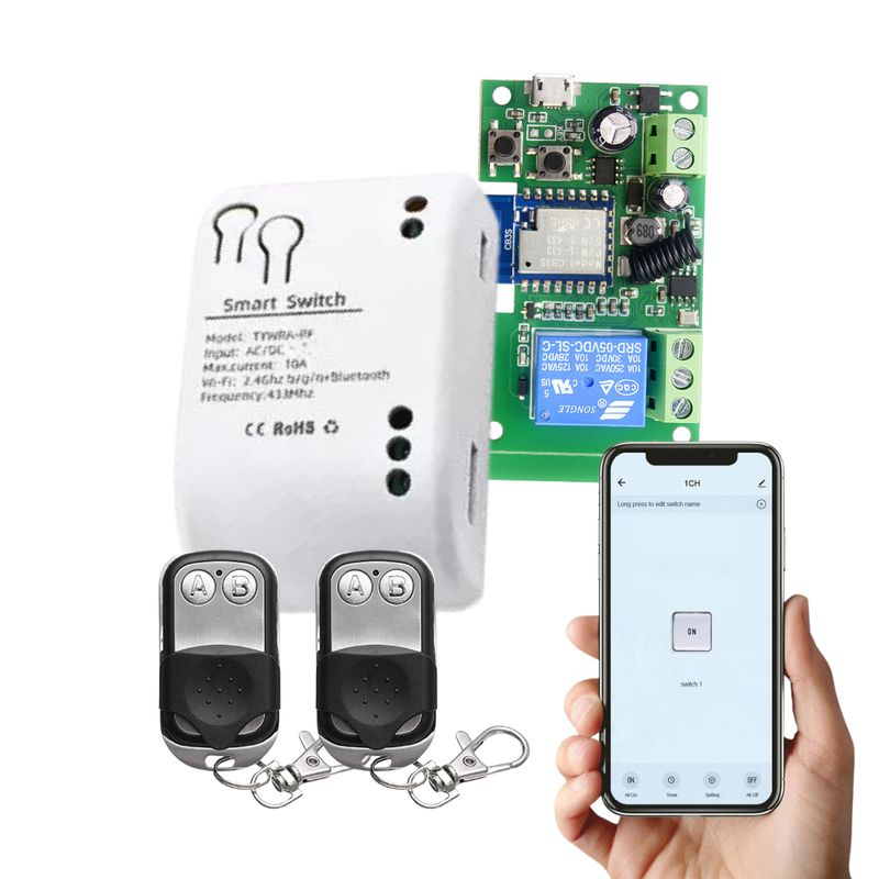 D MOTICA - Interruptor Inteligente Wifi - Rele 1 Canal + 2 Controles - 7 a 32 VDC