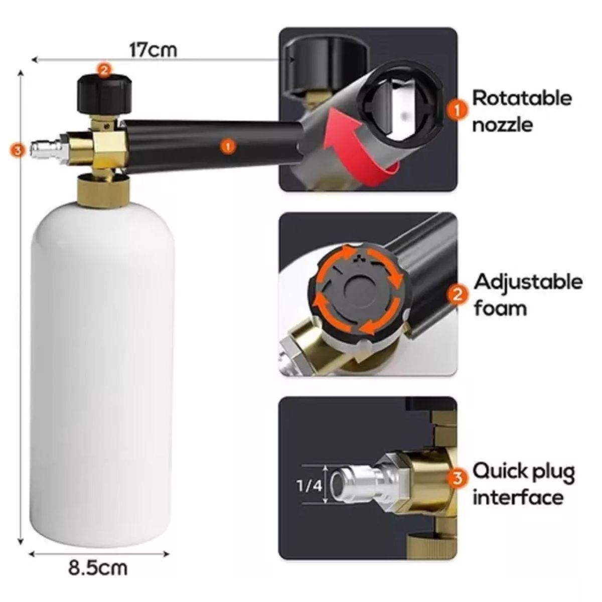 GENERICO - Boquilla De Espuma Snow Foam Acople Rapido Universal De ¼