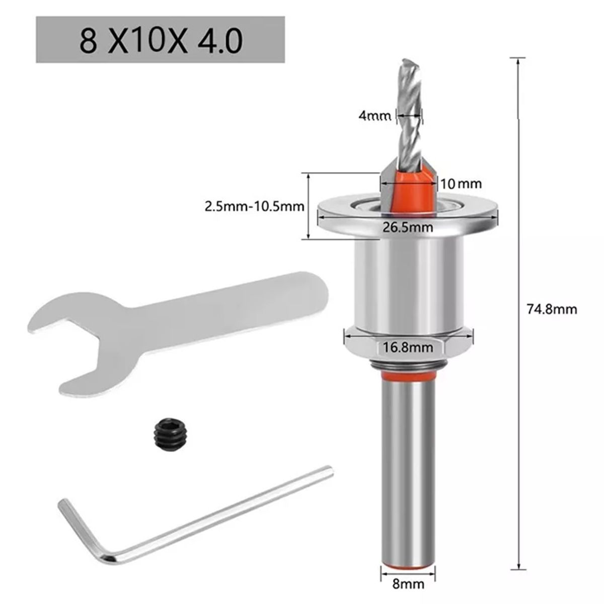 GENERICO - Broca Avellanado Con Tope Y Regulador De Altura  4 mm / 10 mm