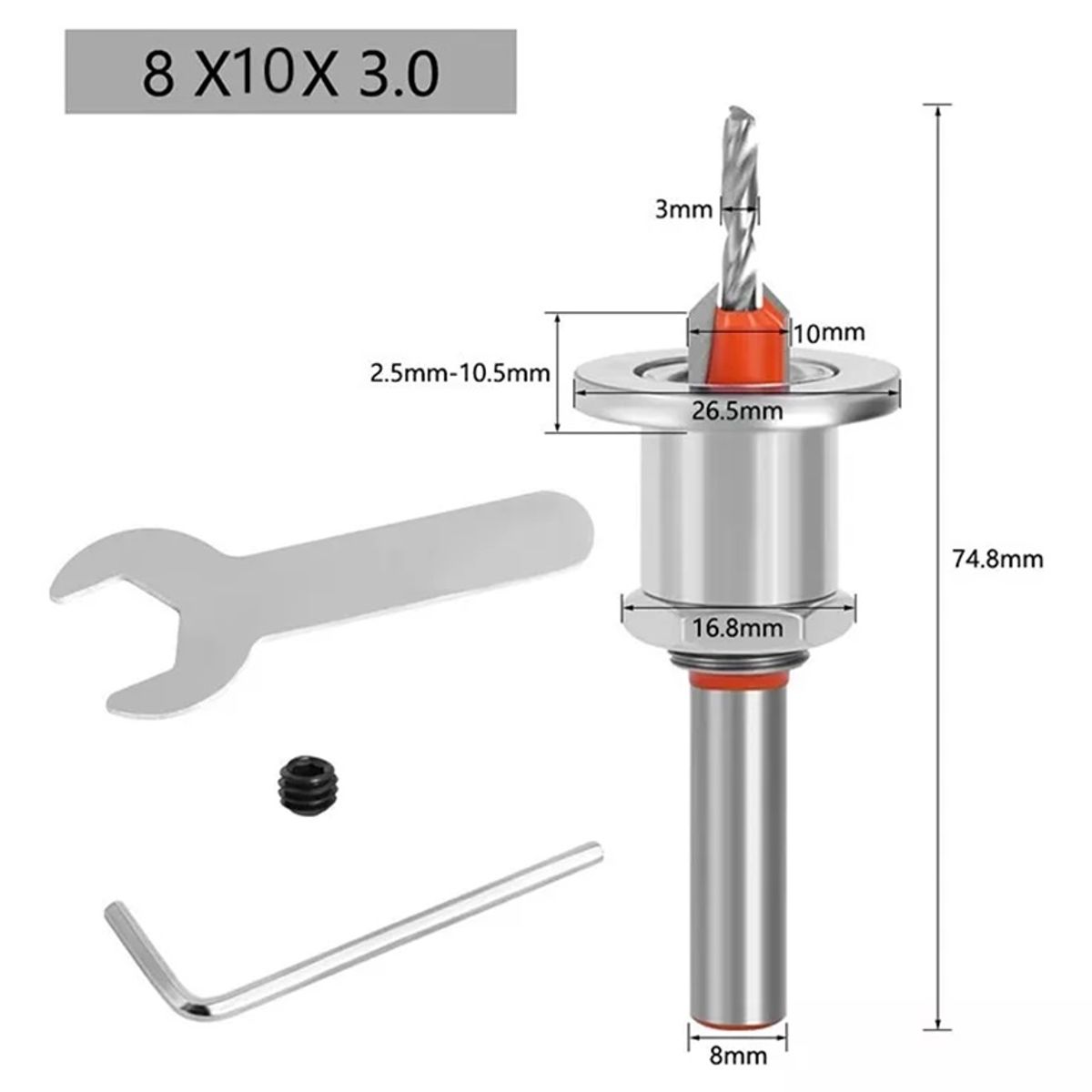 GENERICO - Broca Avellanado Con Tope Y Regulador De Altura  3 mm / 10 mm