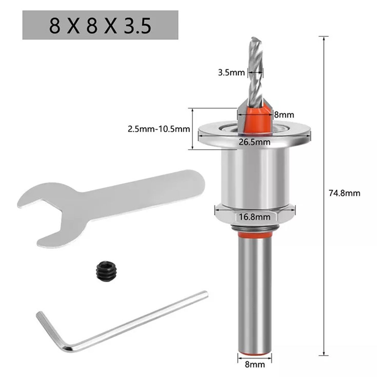 GENERICO - Broca Avellanado Con Tope Y Regulador De Altura  3.5 mm / 8 mm