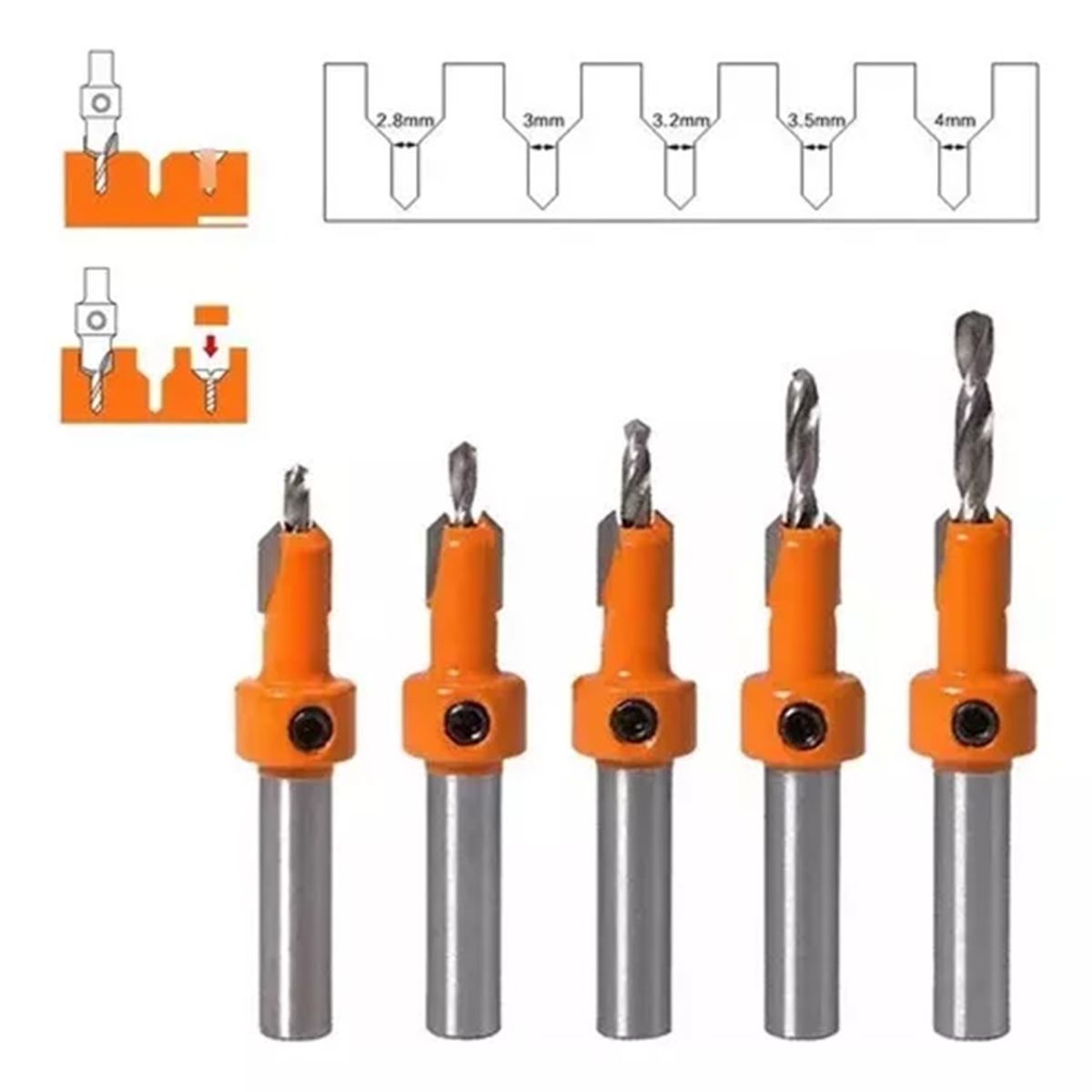 GENERICO - Broca Avellanado 10mm 5pcs  2.8-3.0-3.2-3.5-4.0 mm