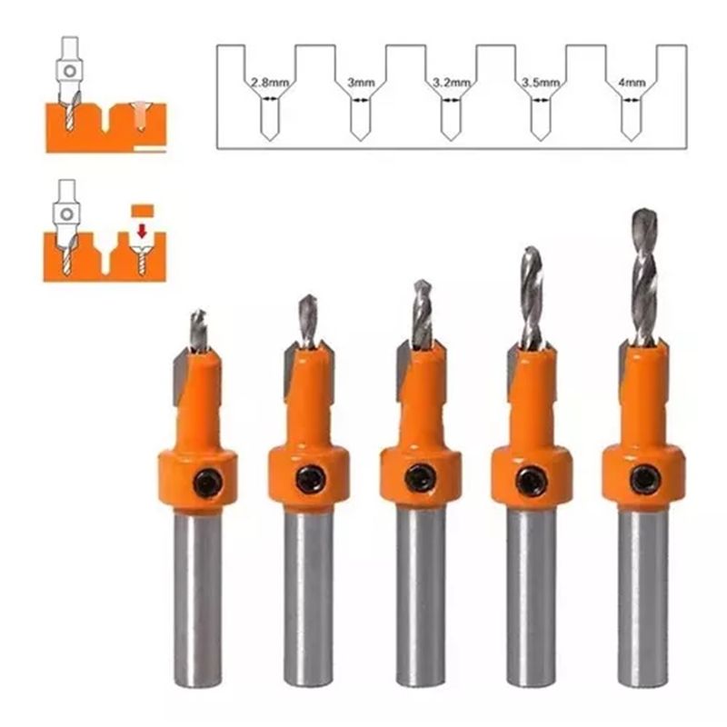GENERICO - Broca Avellanado 8 mm 5pcs  2.8-3.0-3.2-3.5-4.0 mm