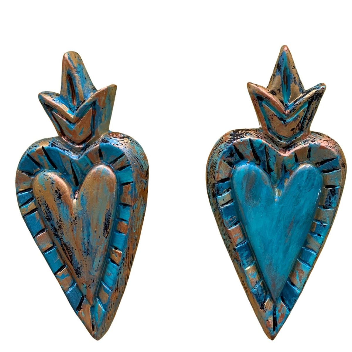 GENERICO - DÚO CORAZONES RAYOS TURQUESA DORADO TORNASOL