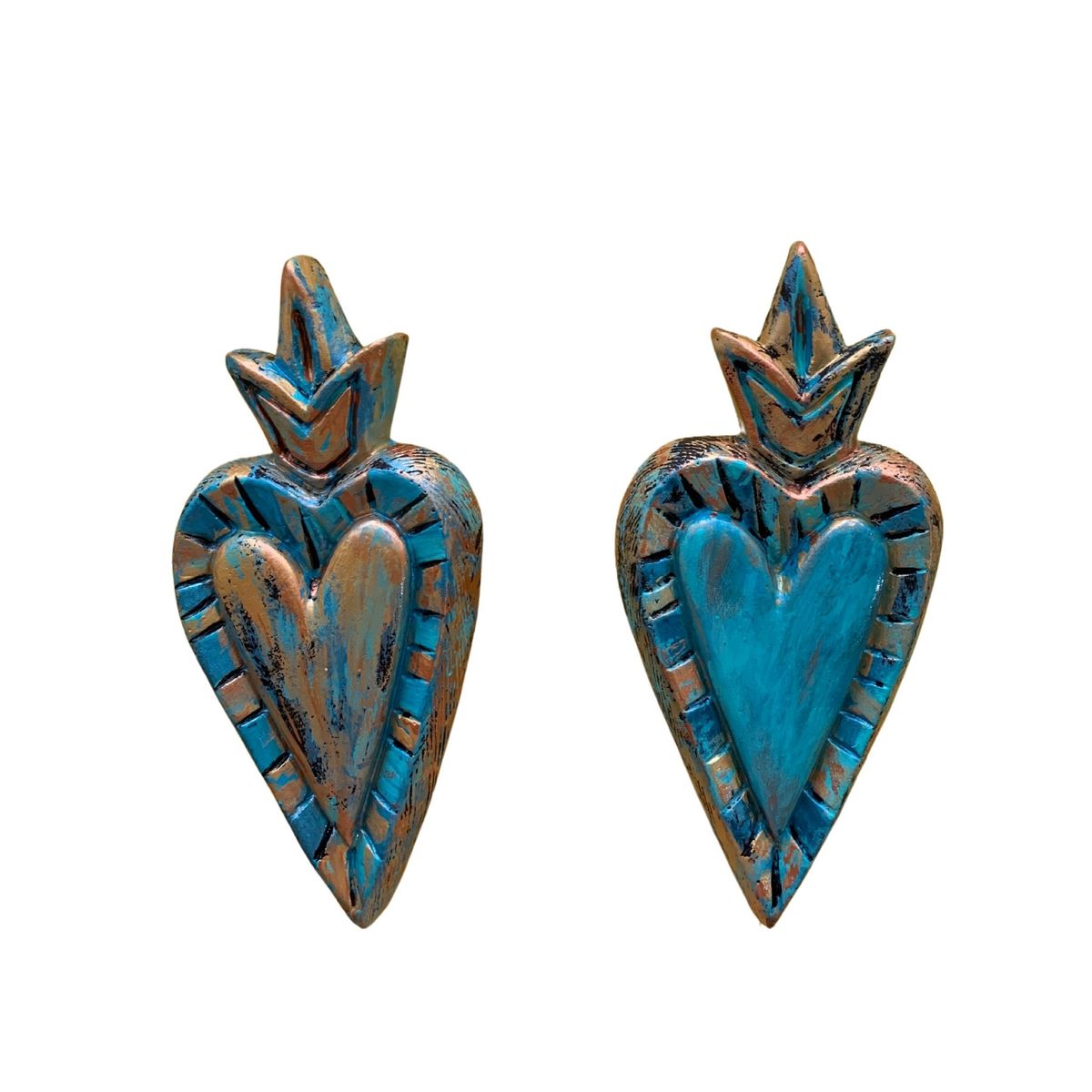 GENERICO - DÚO CORAZONES RAYOS TURQUESA DORADO TORNASOL