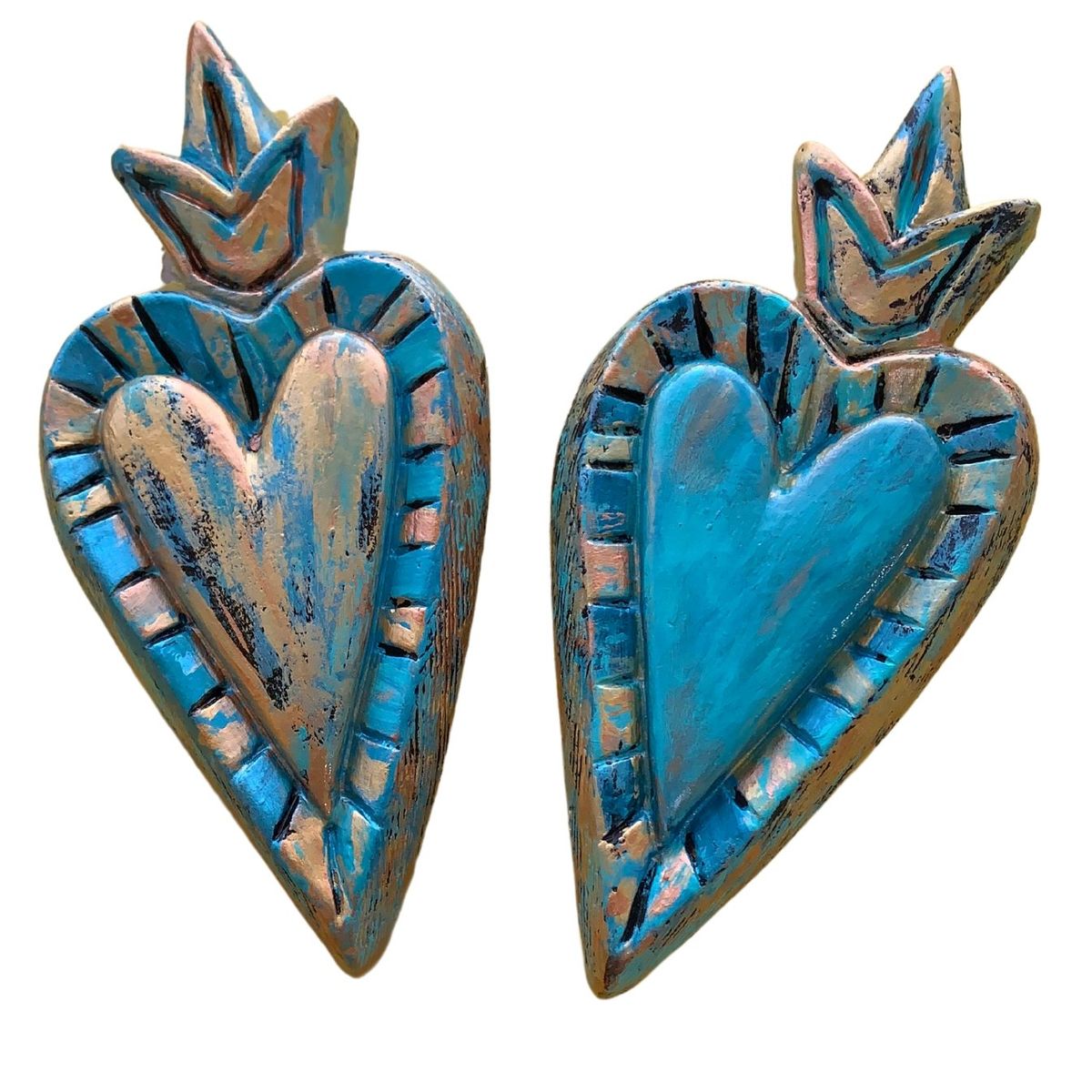 GENERICO - DÚO CORAZONES RAYOS TURQUESA DORADO TORNASOL