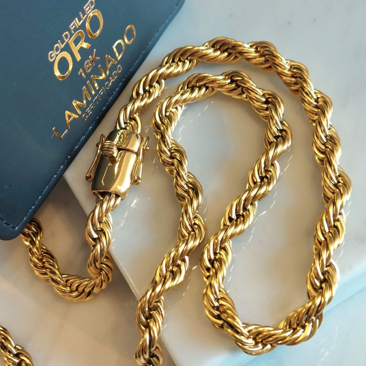 GENERICO - Cadena ORO LAMINADO 18K Tejido TOURBILLON Con BROCHE CAJÓN