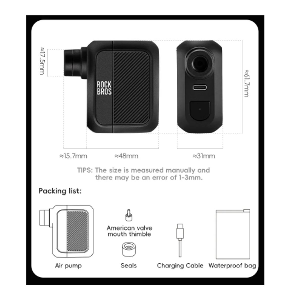 ROCKBROS - Bombín Bicicleta Compresor Eléctrico Rockbros 100 Psi