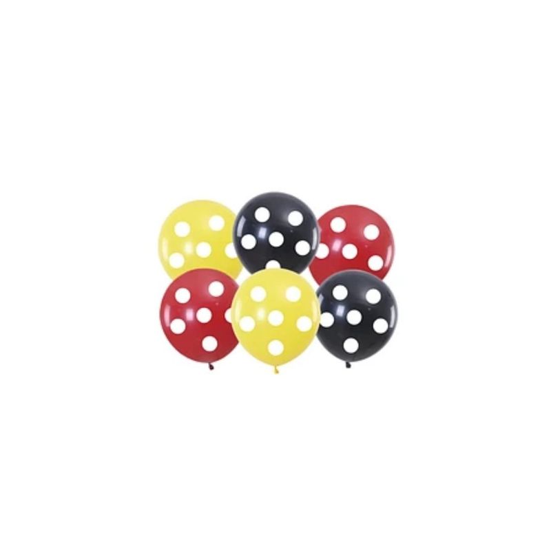 GENERICO - Set De Globos De Puntos Amarillos Rojos y Negros 6pcs 30cm