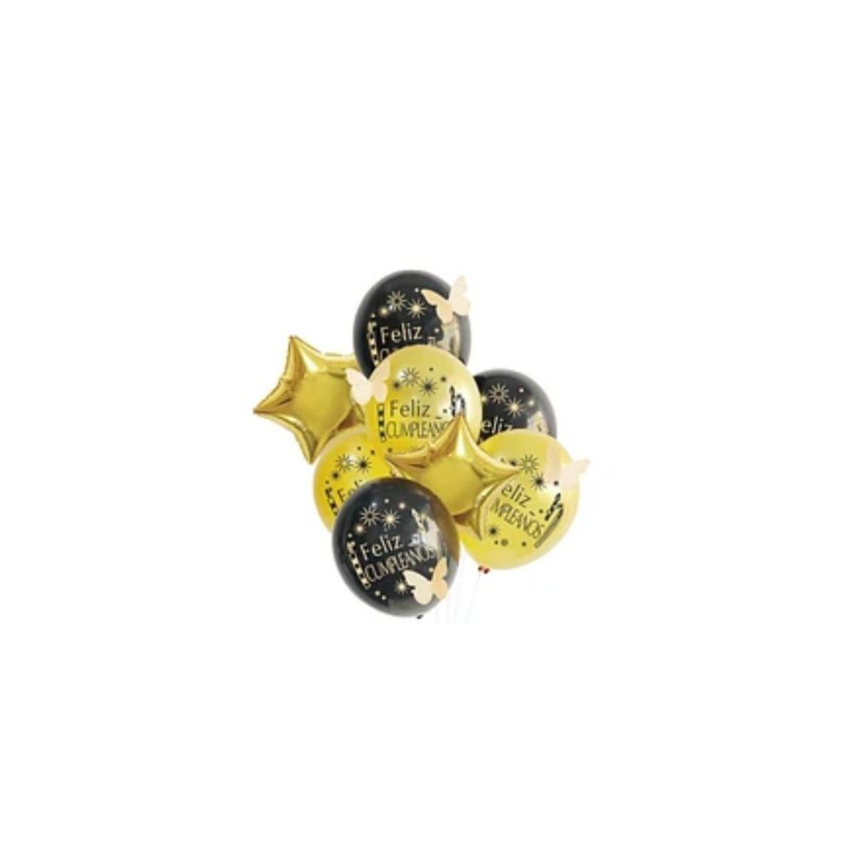 GENERICO - Set Globos Feliz Cumpleaños Dorado Negro Mariposa 8pcs 30cm
