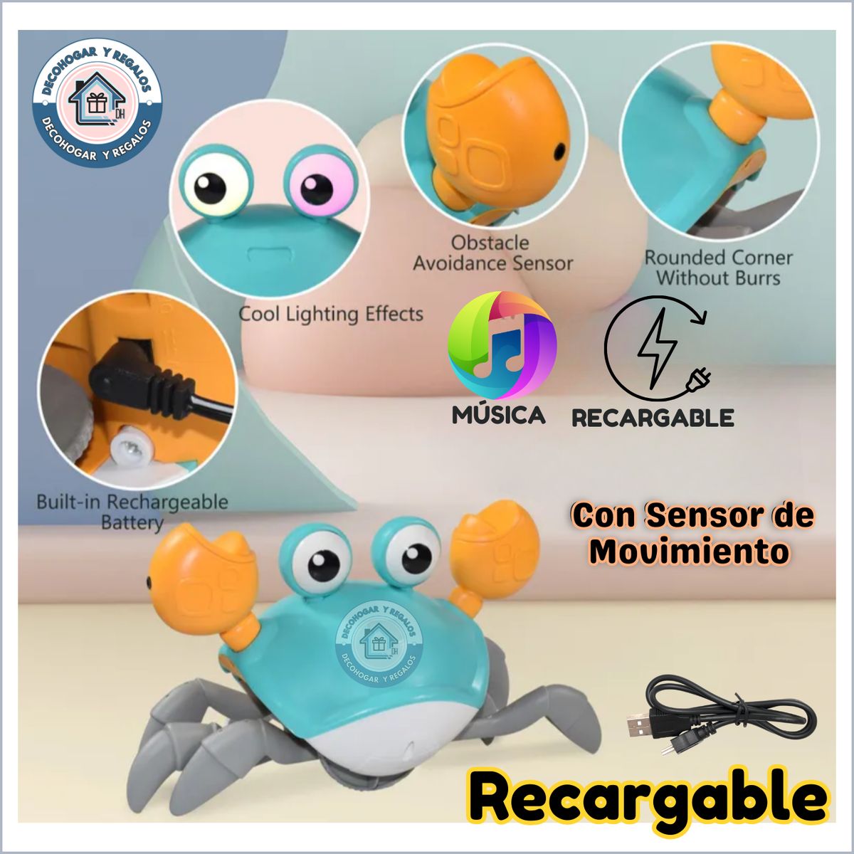 GENERICO - Juguete Cangrejo Músical Escapista Recargable Con Luz Led