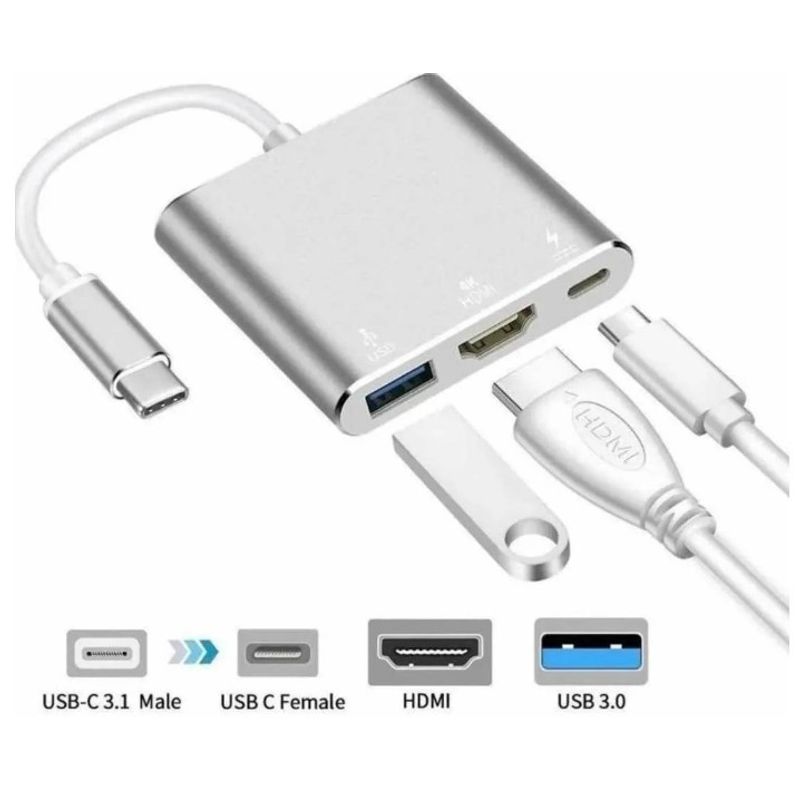 GENERICO - Adaptador Hub 3 En 1 Usb Tipo C A Usb-c Hdmi Usb 3.0 4k