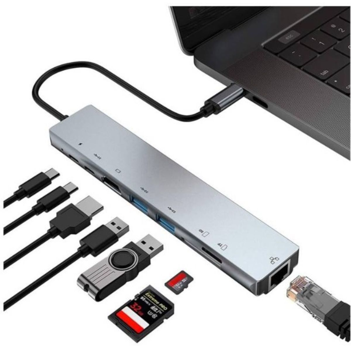 GENERICO - Adaptador Multipuerto Hub Tipo C 8 En 1 Hdmi
