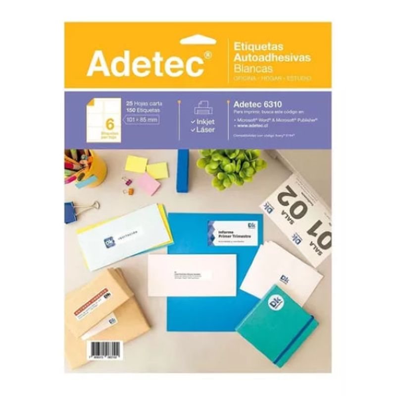 ADETEC - 150 Etiquetas Adhesivas Inkjet/laser 101x85 mm 25 Hojas